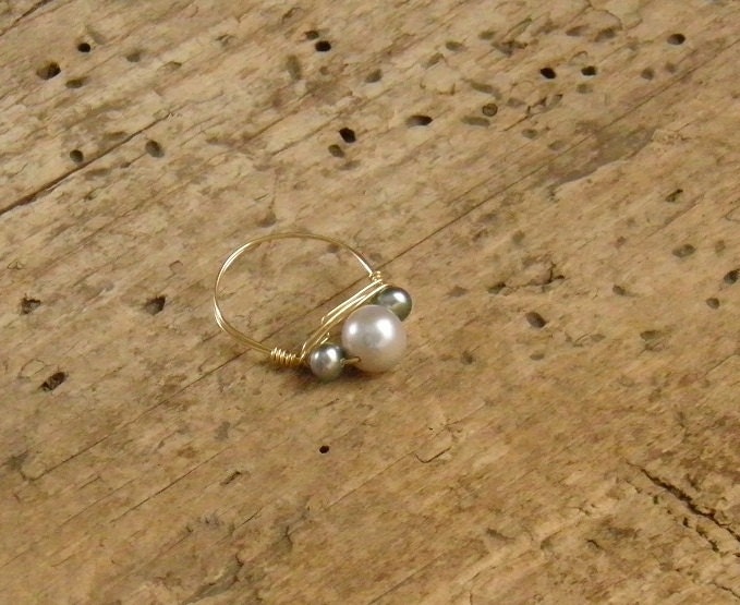 Pearl and gold wire wrapped ring