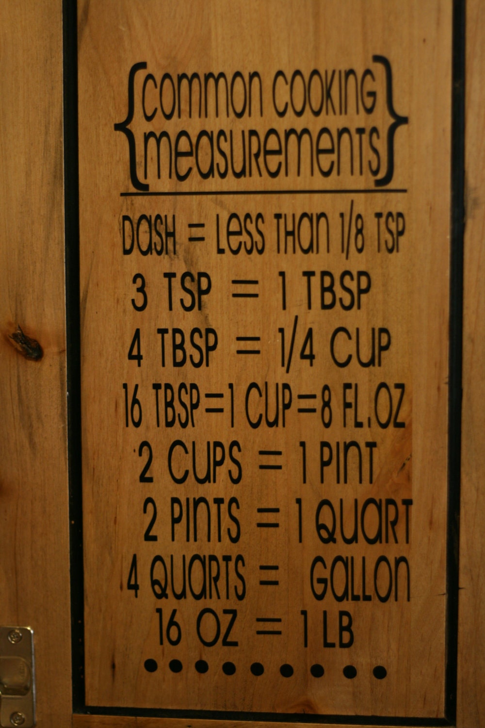 Common Cooking Measurements Vinyl Sticker Decal for Kitchen Wall or Cupboard.  Easy Application.
