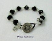 Black and White Crystal Bracelet, Ceramic Bead Bracelet, Crystal Bracelet, Charm Bracelet