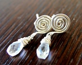 Sterling Silver Spiral Post Earrings with Quartz Crystals. Recycled Silver Jewelry by FullSpiral on Etsy