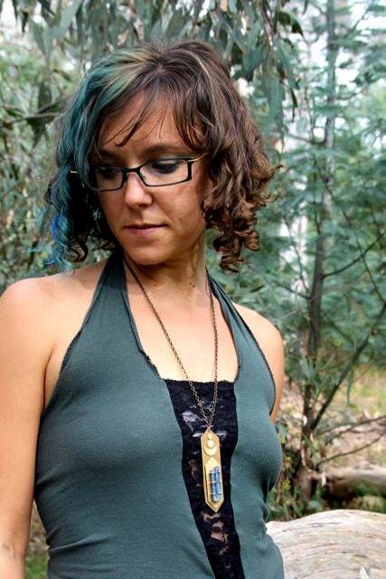 Kyanite and Recycled Brass Crystal Amulet Necklace. OOAK Jewelry by FullSpiral on Etsy