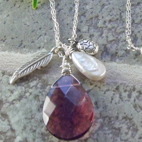 Amethyst and Sterling Charm Necklace and Earrings