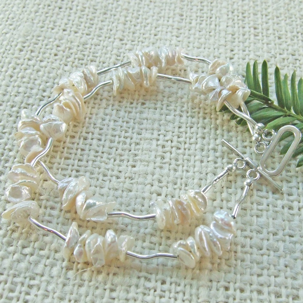 White Freshwater Pearl and Sterling Silver Bracelet