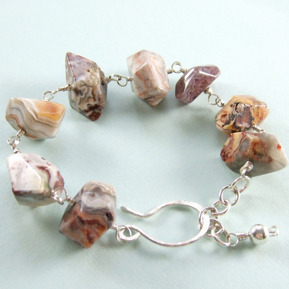 Chunky Jasper Stone and Sterling Silver Wire Bracelet