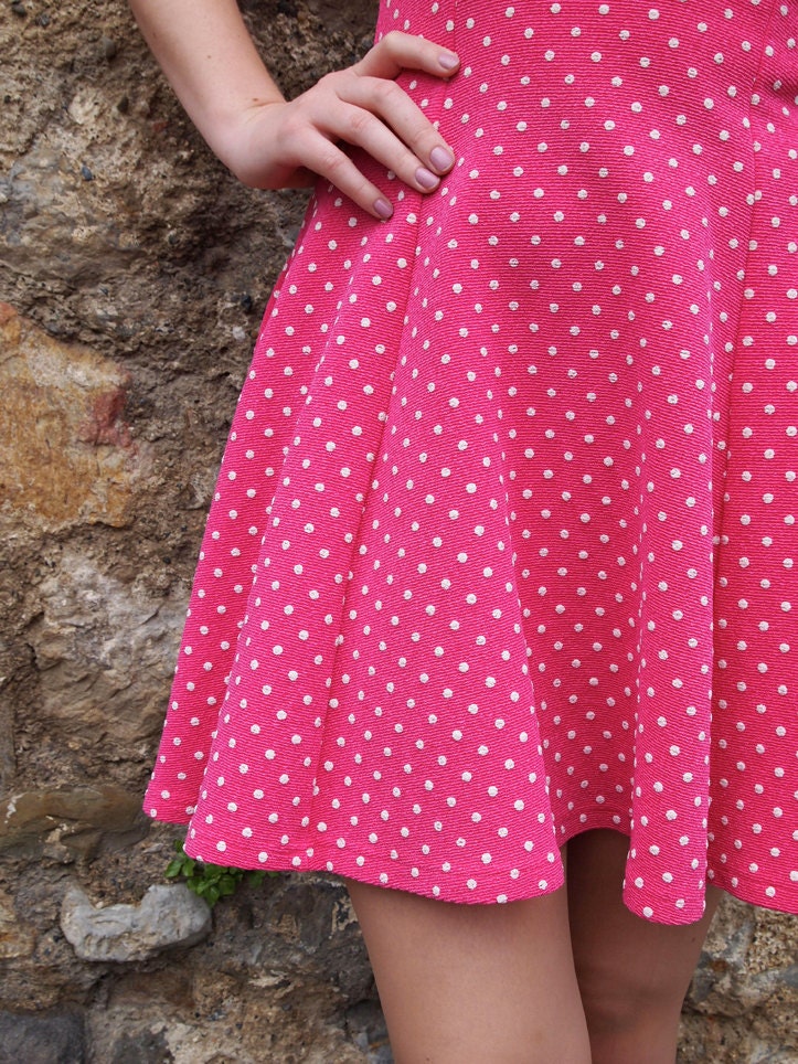 Jessica, French Vintage, Pink Polka Dot Mini Dress with Low Scoop Back from Paris