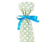 Wine Bottle Bag in Green Geometric Fabric