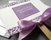Damask and Ribbon Custom Fan Wedding Program Shown in Purple and White