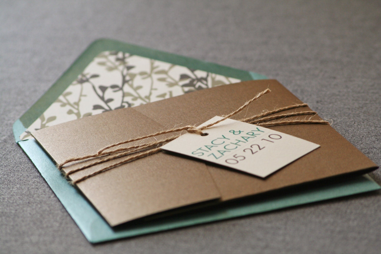 Modern Floral Silhouette Wedding Invitation shown in Green, Brown, and Cream, Build-Your-Invite Collection - DEPOSIT
