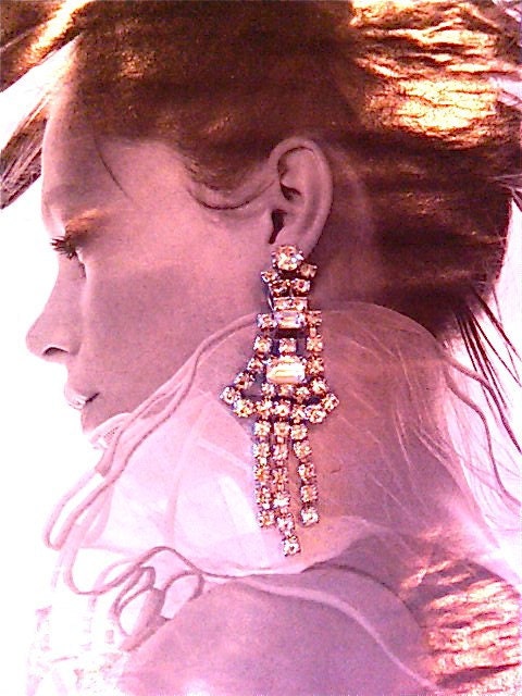 1950s Long Art Deco Clip Earrings Pendant-Style Sparkling Long Earrings Vintage Jewelry 50s artedellamoda