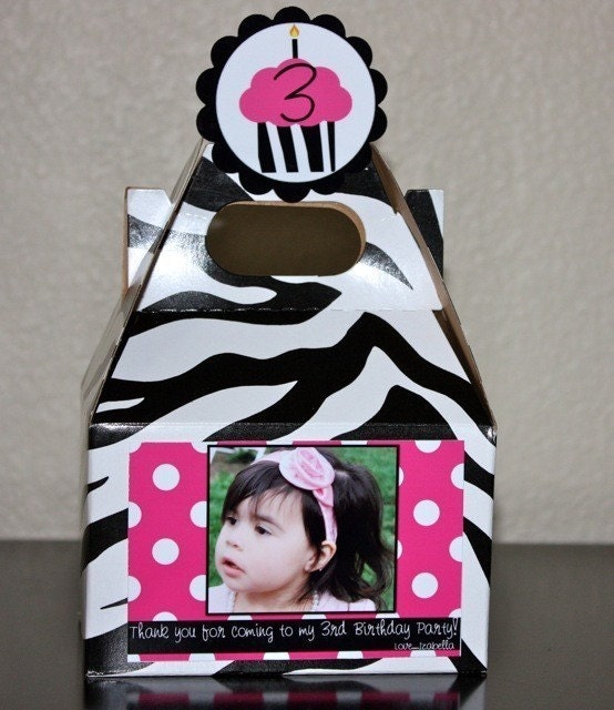 12 Zebra Hot Pink Cupcake Birthday Party Favor Boxes