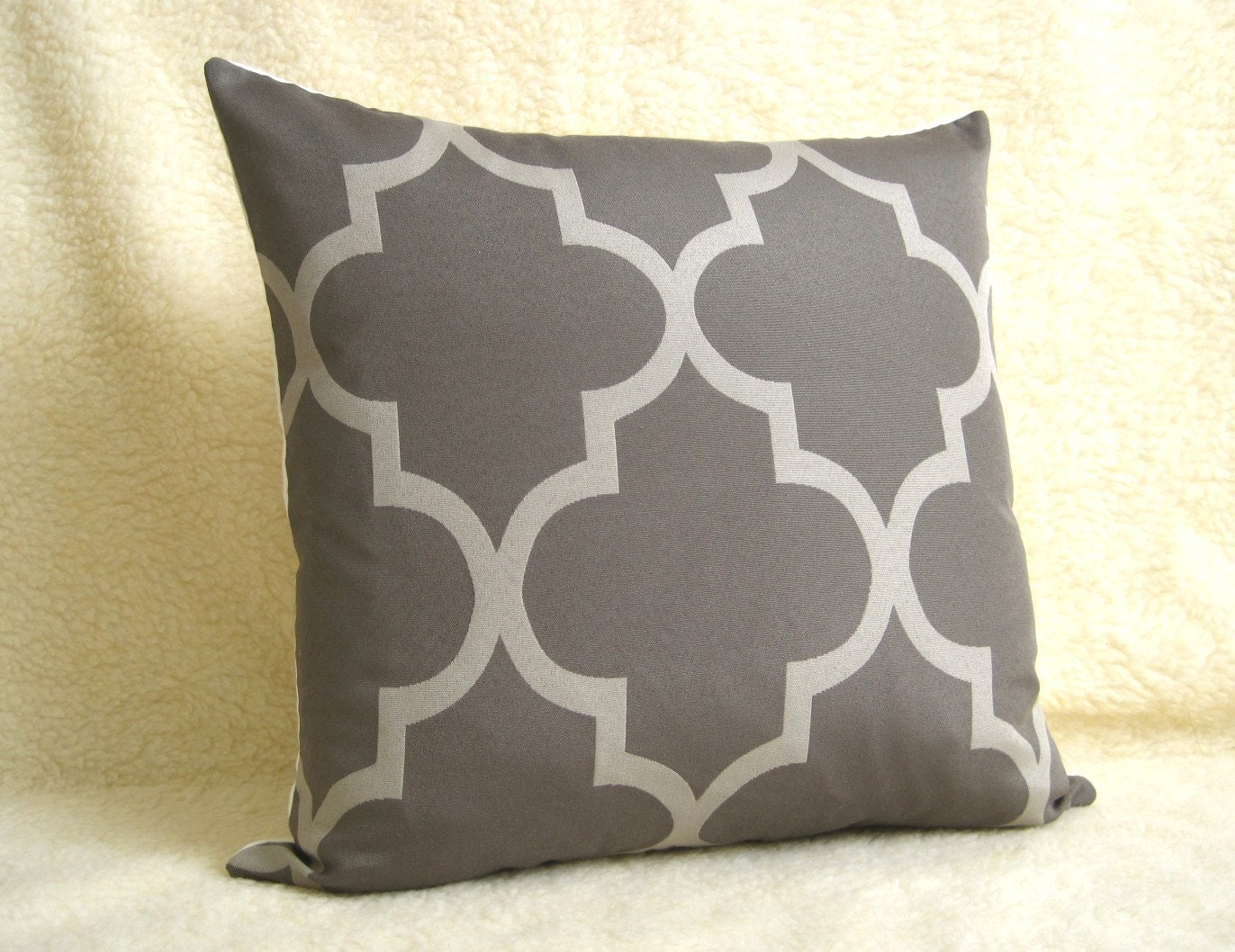 Morrocan Quatrefoil Lattice Designer Decorative Pillow - 18 inch - Gray - Silver - Charcoal - Designer PIllow - Trellis Pillow