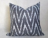 F. Schumacher - Kasari Ikat Pillow - 18 inch - Graphite - Black - Gray - IKAT - CHEVRON - Designer Pillow - Designer Fabric - Flamestitch