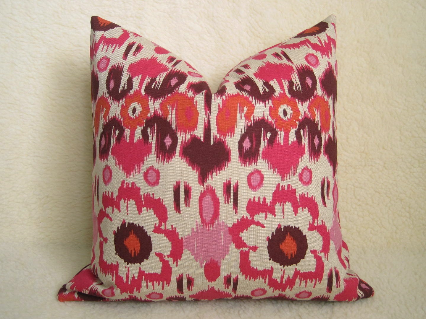 Ikat Decorative Pillow - Fushcia - Orange - Pink - Dark Purple - Hot Pink - 18 inch - Designer Pillow - Ikat Pillow - Linen Pillow