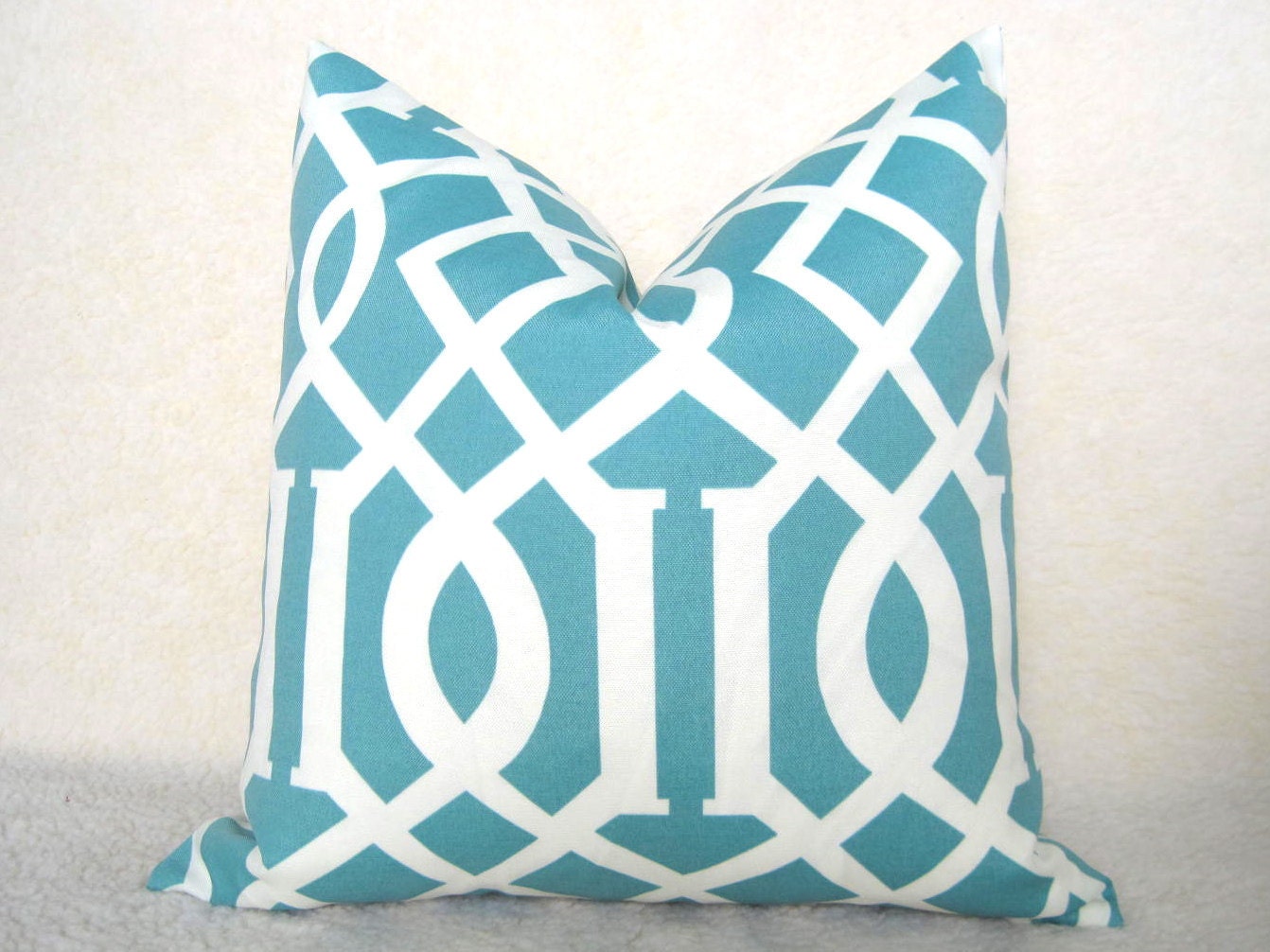 Imperial Trellis Designer Pillow - 18 inch - Pool Blue - Aqua - Indoor Outdoor Pillow - Trellis Pillow - Lattice Pillow - Throw Pillow