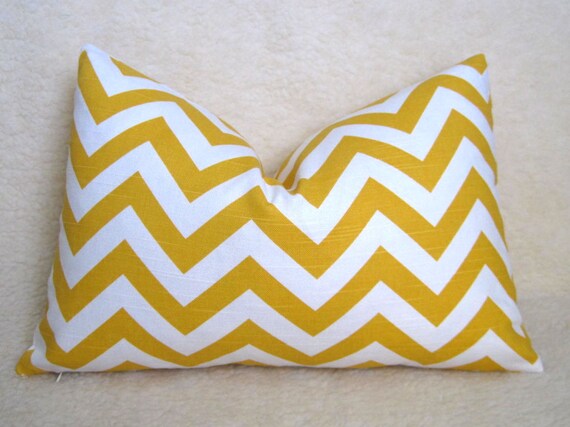 Chevron Print Lumbar Pillow / Sunshine Yellow / 10x14 inch / Pattern on Both Sides / Zipper Enclosure
