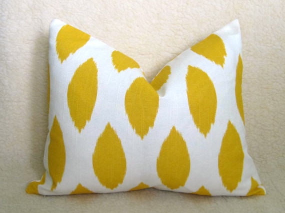 Pair of 2 Ikat Eye Designer Pillows - Yellow - 14x18 inch - BOTH SIDES - Accent Pillow - Decorative Pillow - Lumbar Pillow - IKAT