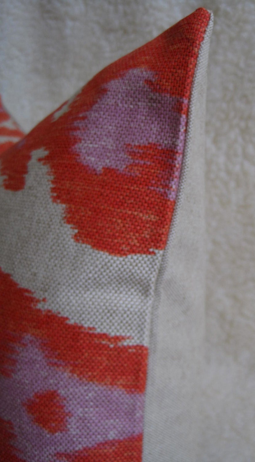 Ikat Designer Pillow - Firecracker - Coral - Orange - 18 inch - Ikat Pillow - Decorative Pillow - Orange Pillow - Coral Pillow
