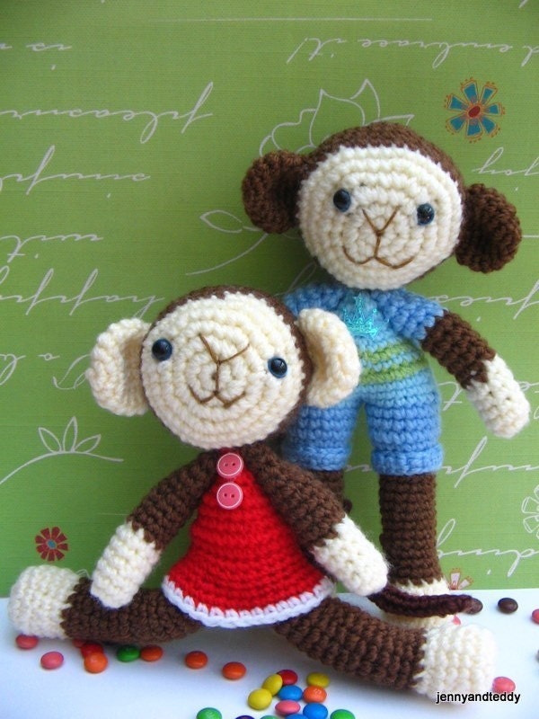 Instant Download PDF  amigurumi crochet pattern monkey brother and sister -etsy