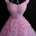 Vintage 1950's 50s Strapless Orchid PINK Lavender Ruched Swags Chiffon Organza Circle Skirt Party Prom Wedding Dress