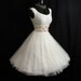 Vintage 1950's 50s White Ruched Chiffon Organza Applique Flowers Party Prom Wedding Dress Gown