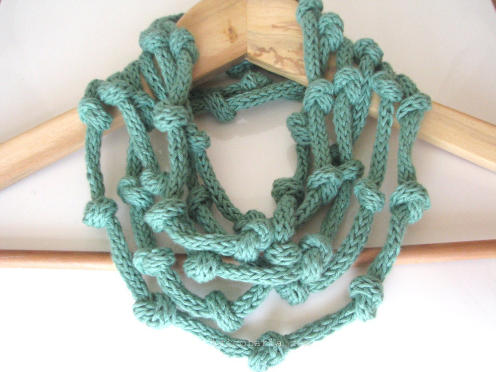 Mint green necklace - knitted jewelry - eco cotton Infinity necklace - Europeanstreetteam
