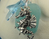 Sea Glass Necklace Sterling Seahorse Aqua Sea Glass
