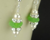 Sterling Silver Lime Green Genuine Sea Glass Dangle Earrings