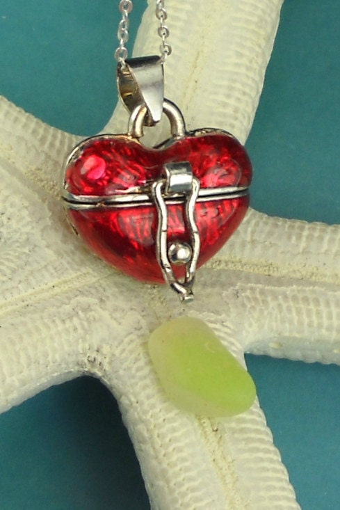 Heart Locket Necklace Filled With GENUINE Sea Glass