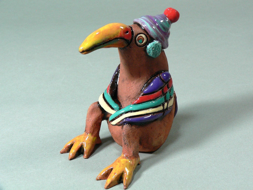Whimsical Ceramic Bird Sculpture -  BOGY, He's No Old Fogey - ClayCompanions
