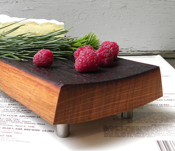 cutting board footed French oak, fruit cheese plate, reclaimed wine barrel. wood platter serving