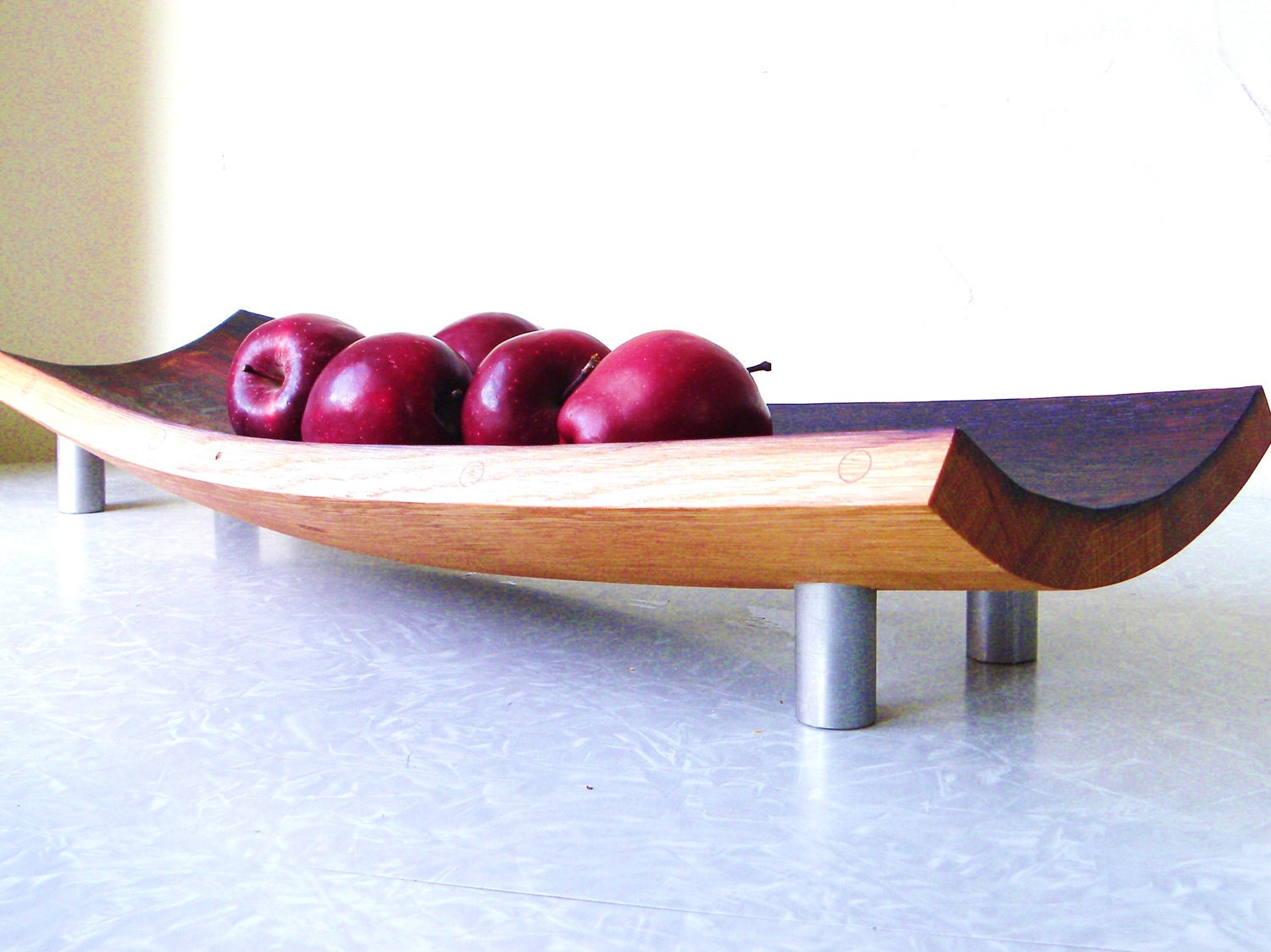 mid century modern serving tray bowl platter. repurposed wine barrel. eco friendly gift. French oak cutting board