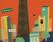 Chicago, Illinois Destination Poster. - Michigan Ave. art for Home, Office, and Nursery - style E8-O-BCH1