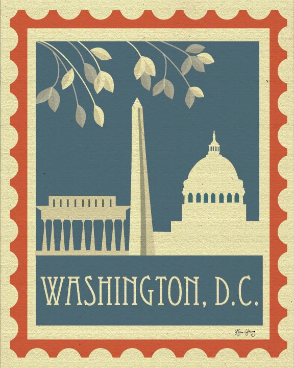 Washington D.C. Graphic Design Stamp -  Vertical City Poster Print Wall Art for Home, Nursery, and Office -style E8-O-DC2