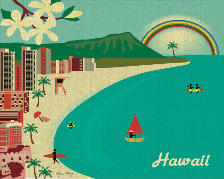 Diamond Head and Waikiki Beach in Honolulu, Hawaii Art Poster Print for Home, Office, or Nursery -  E8-O-HI - Best Seller