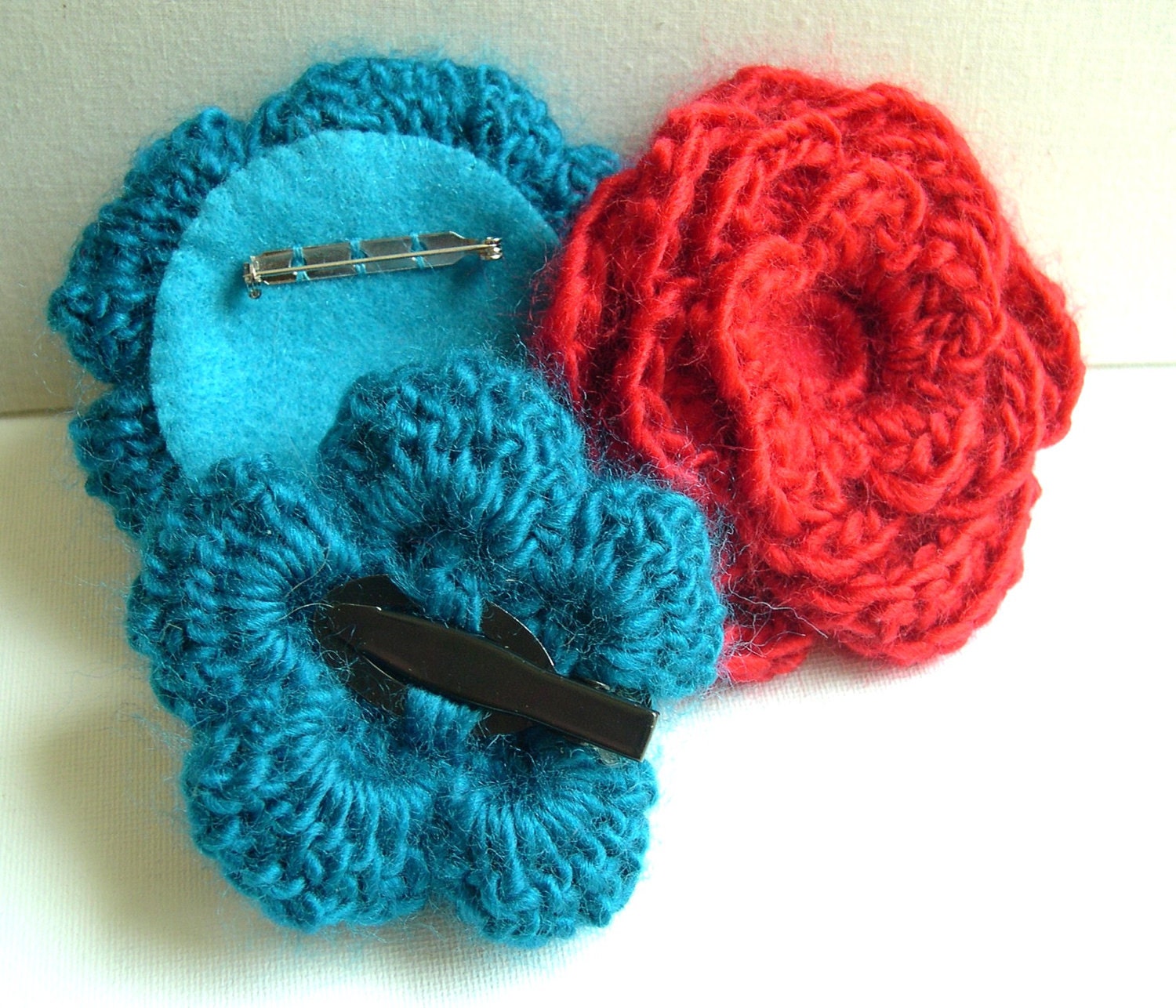 Teal Blue Big Crocheted Flower Pin - Fashion Hairpin - Natural Floral Hair Style - Graduation Gift - Ready to ship