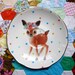 Flower Deer with Love Heart Dots Vintage Illustrated Plate