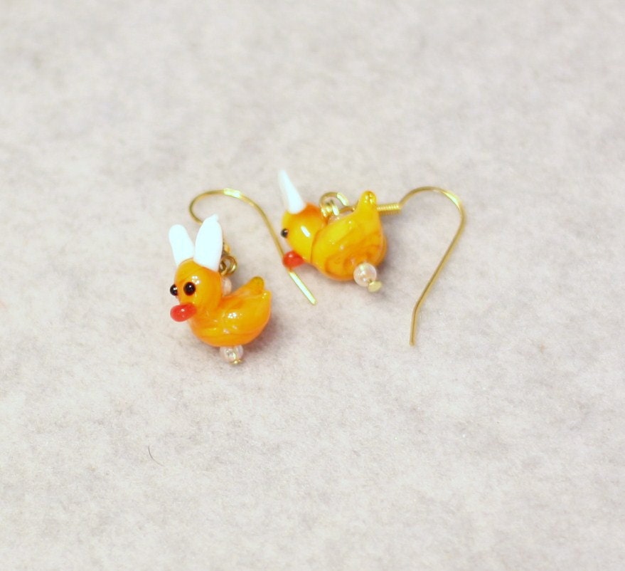 Rubber Duck Lampwork Bead Earrings - Spring/Easter
