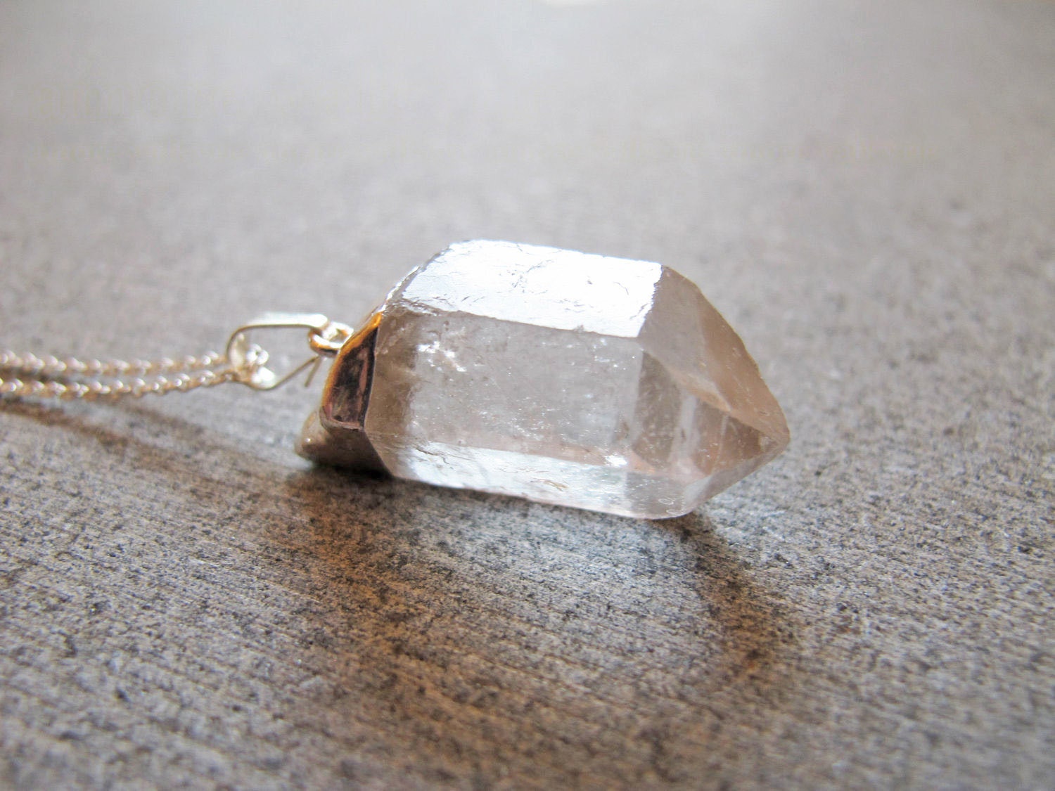 Raw Herkimer Diamond Point Pendant on Long Sterling Silver Necklace - Bjarghildr by Amore Valkyrie Jewelry