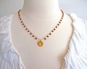 24k Gold Vermeil Lotus Charm and Tiny Red Garnet Gemstones Necklace - Jodis by Amore Valkyrie Fine Jewelry