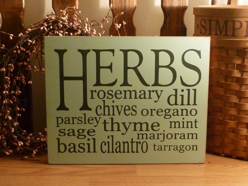 Herbs Word Art Painted Wood Kitchen Sign by 2ChicksAndABasket