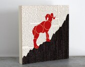Mountain Goat Collage on Vintage Book Page Background, Mountain Art, Animal Art, Animal Silhouette Art