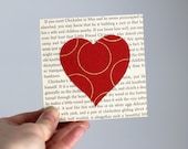 Heart Collage Art, Red Heart Decor, Heart Over Vintage Book Pages, Heart Nursery Art, Art With Text, Valentine's Day Art, Valentine's Day