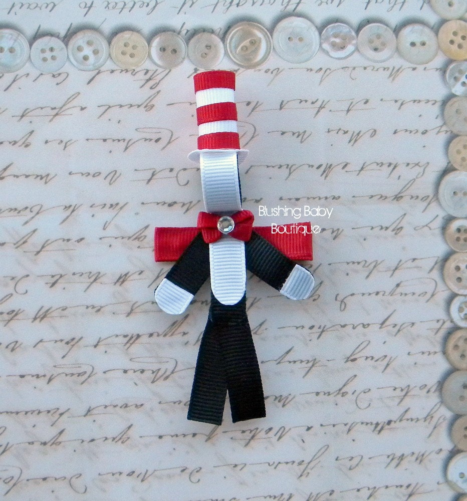 Cat in the Hat Hair Clip- Inspired By- Kitty- Dr. Seuss-