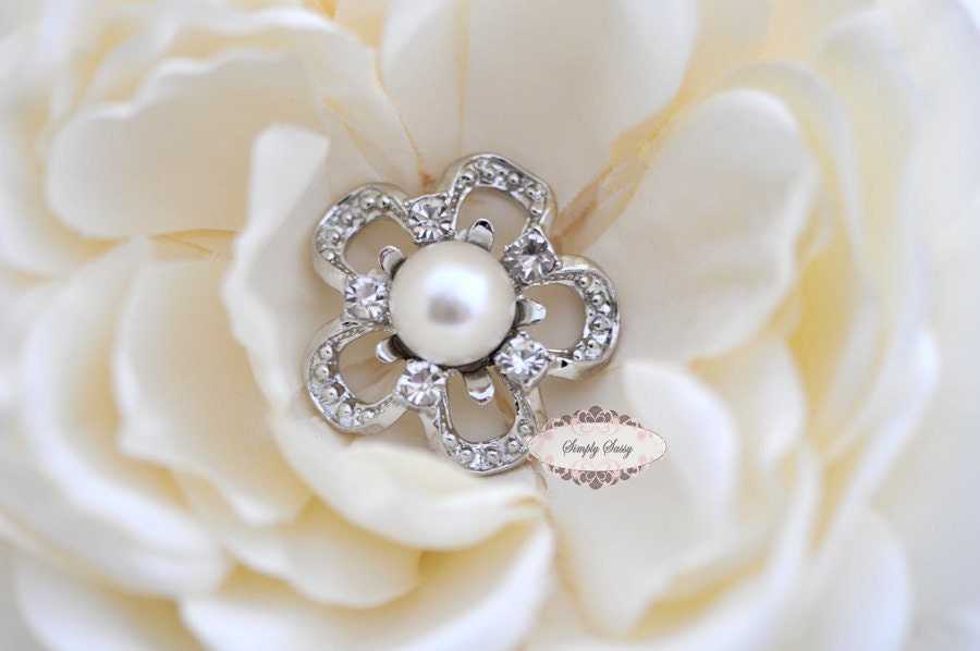 5pcs RD144 Rhinestone Pearl Silver Metal Flatback Embellishment Button Brooch Bridal invitations crystal bouquet wedding hair comb