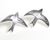 Original Bird Earrings, Hand Drawn, Unique Black and White Bird Earrings