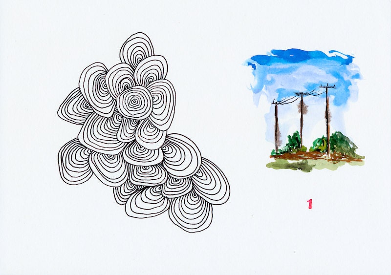 Telegraph Lines Landscape Watercolour Painting- Limited Edition Print - 8 x 10