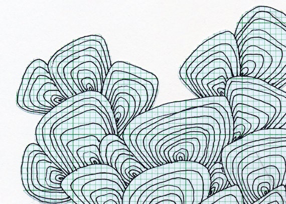 Original Drawing Heart Map Collage Print, Graph Paper, Lines - Limited Edition Print - 11.5 X 8