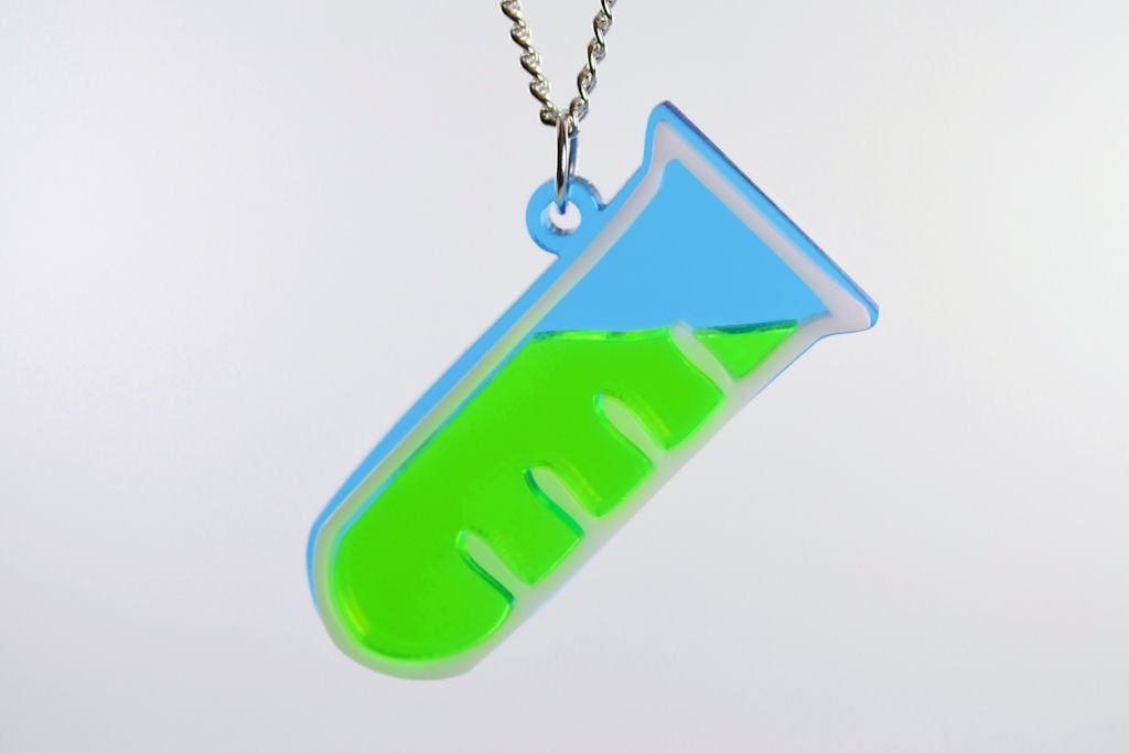Tipping Test Tube - Laser Cut Acrylic Science Pendant Necklace
