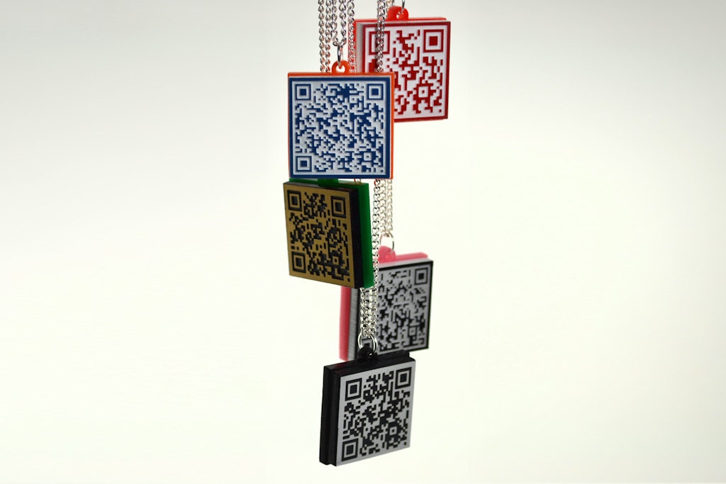 Laser Cut Acrylic Custom QR Code Necklace - Personalized URL Web Address Cell Number SMS or Message