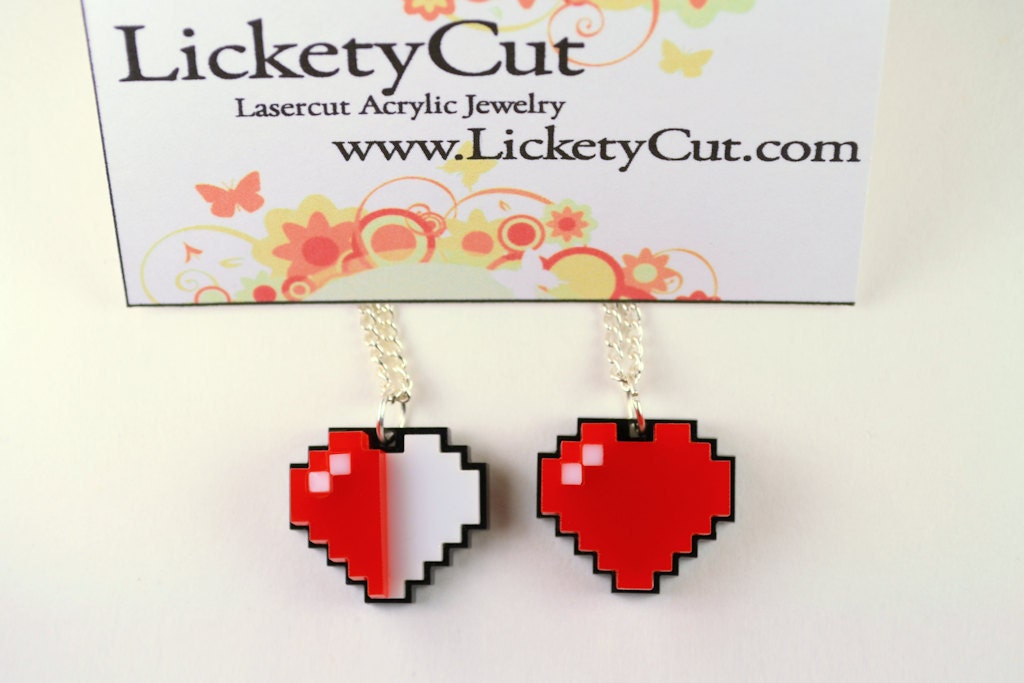 Health Bar Three Pixel Hearts Necklace - Laser Cut Acrylic  - Legend of Zelda Health Hearts Necklace